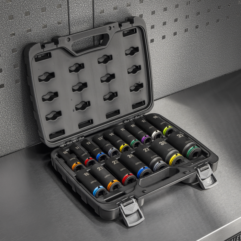 Sealey Premier Lock-On™ Deep Impact Socket Set 16 Piece 1/2" Drive