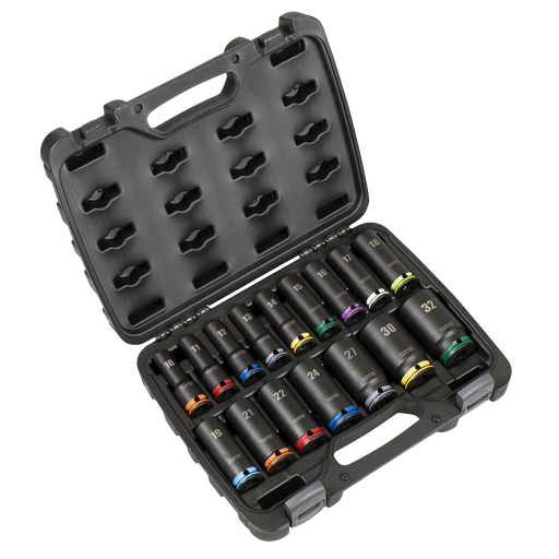 Sealey Premier Lock-On™ Deep Impact Socket Set 16 Piece 1/2" Drive