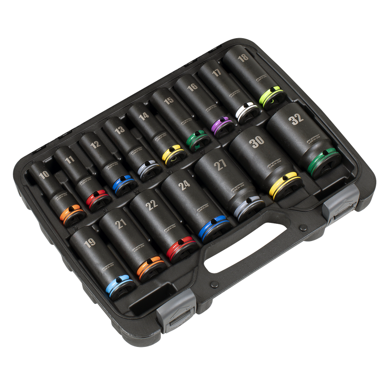 Sealey Premier Lock-On™ Deep Impact Socket Set 16 Piece 1/2" Drive