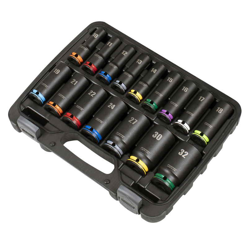 Sealey Premier Lock-On™ Deep Impact Socket Set 16 Piece 1/2" Drive