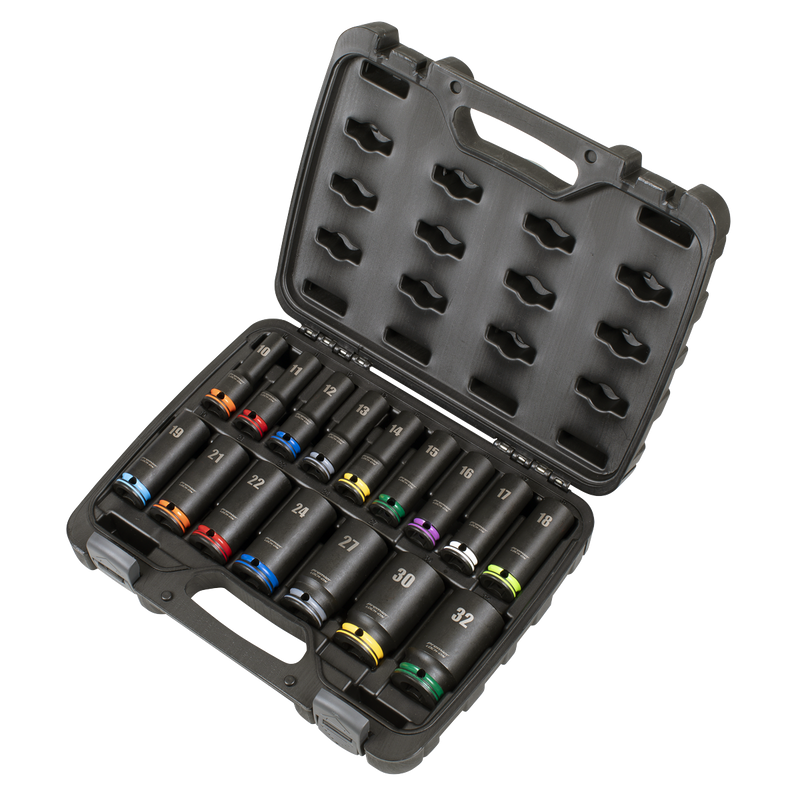 Sealey Premier Lock-On™ Deep Impact Socket Set 16 Piece 1/2" Drive