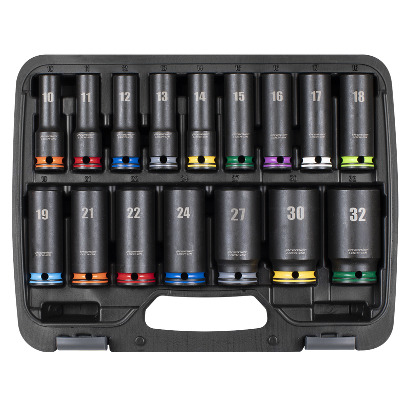 Sealey Premier Lock-On™ Deep Impact Socket Set 16 Piece 1/2" Drive