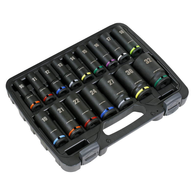 Sealey Premier Deep Impact Socket Set 1/2"Sq Drive 16 Piece