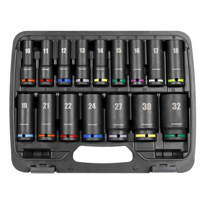 Sealey Premier Deep Impact Socket Set 1/2"Sq Drive 16 Piece