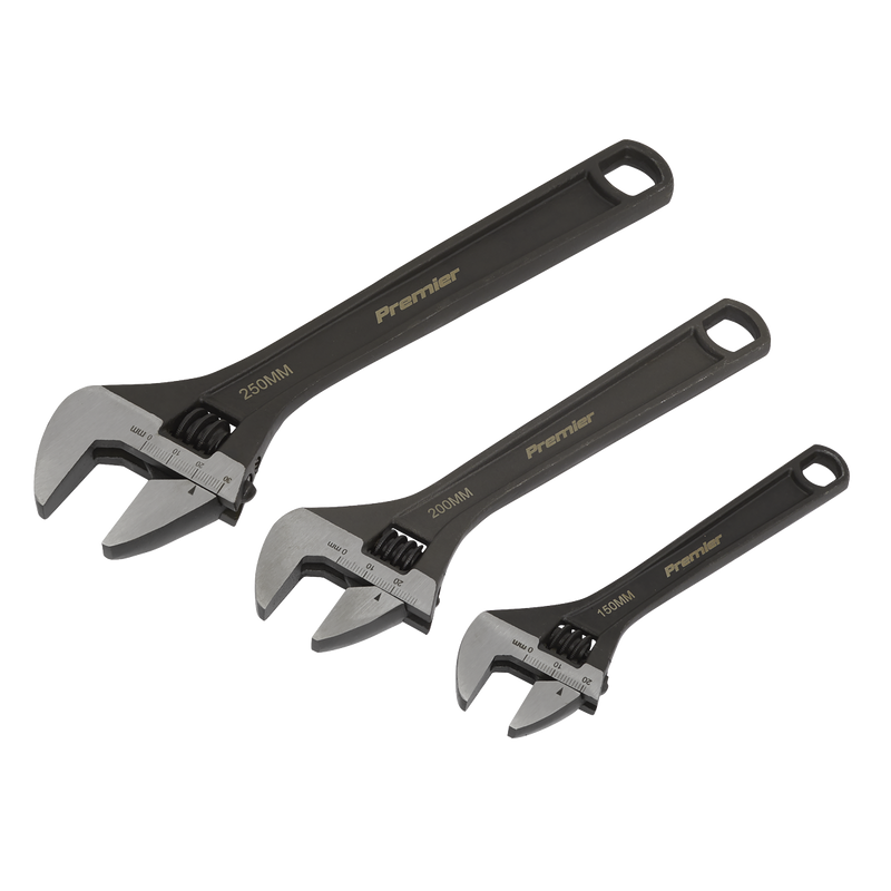 Sealey Premier Adjustable Wrench Set 3 Piece - 150/200/250mm Jaw Capacity