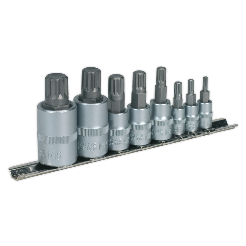 Sealey Premier Spline Socket Bit Set 8 Piece 1/4", 3/8" & 1/2" Drive