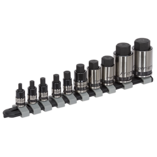 Sealey Premier Black Stubby Hex Socket Bit Set 10 Piece 1/4" 3/8" 1/2" Drive