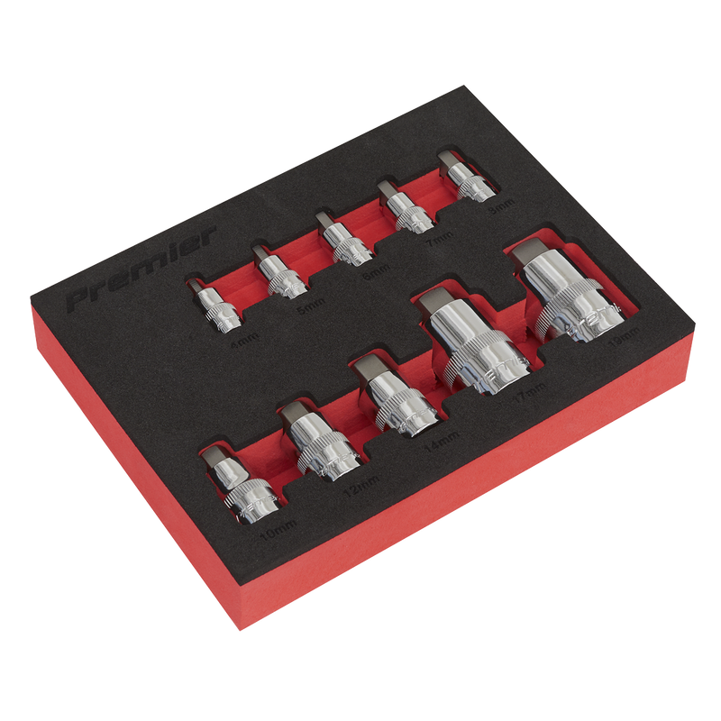 Sealey Premier Stubby Hex Socket Bit Set 10 Piece 1/4" 3/8" 1/2" Drive