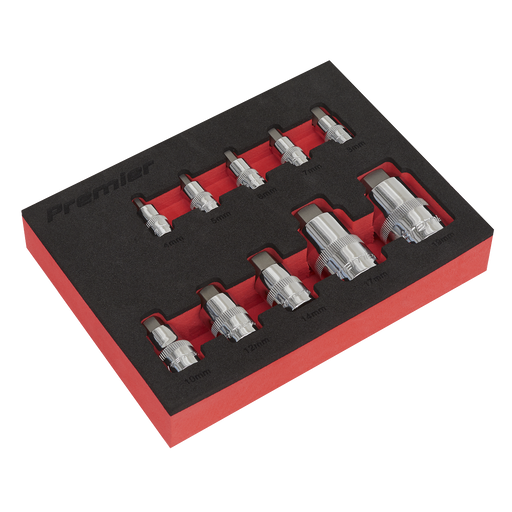 Sealey Premier Stubby Hex Socket Bit Set 10 Piece 1/4" 3/8" 1/2" Drive
