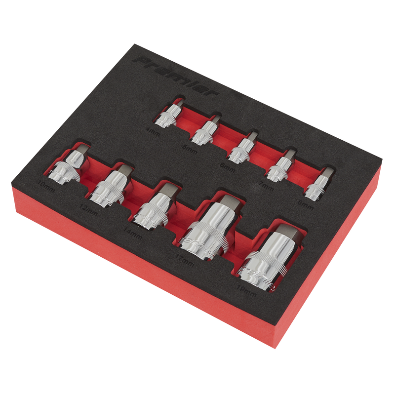 Sealey Premier Stubby Hex Socket Bit Set 10 Piece 1/4" 3/8" 1/2" Drive