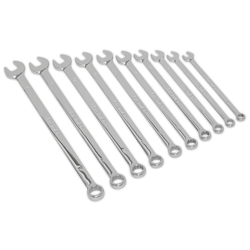 Sealey Premier Extra-Long Combination Spanner Set 10 Piece - 349mm Length