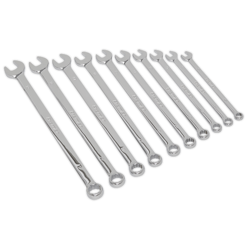 Sealey Premier Extra-Long Combination Spanner Set 10 Piece - 349mm Length