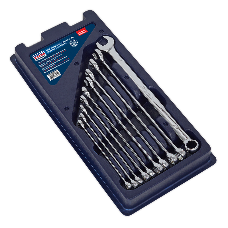 Sealey Premier Extra-Long Combination Spanner Set 10 Piece - 349mm Length