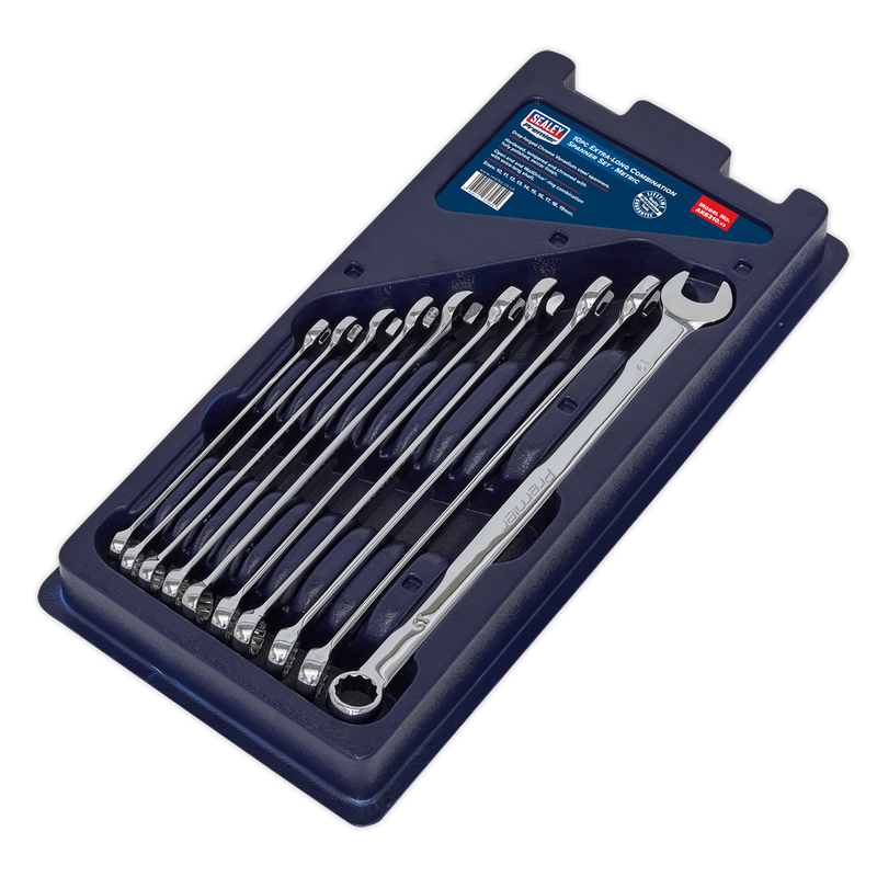 Sealey Premier Extra-Long Combination Spanner Set 10 Piece - 349mm Length