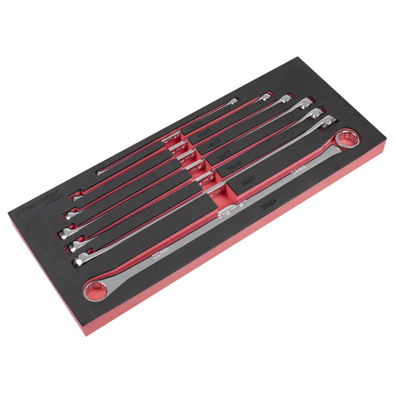 Sealey Premier Extra-Long Double End Ring Spanner Set 7 Piece 430mm