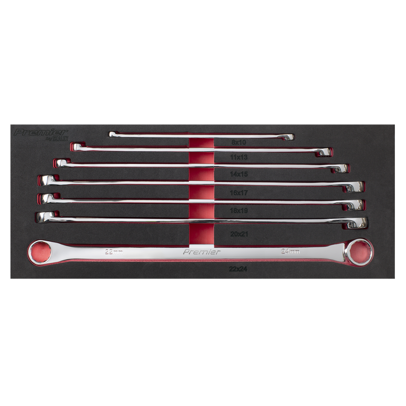 Sealey Premier Extra-Long Double End Ring Spanner Set 7 Piece 430mm