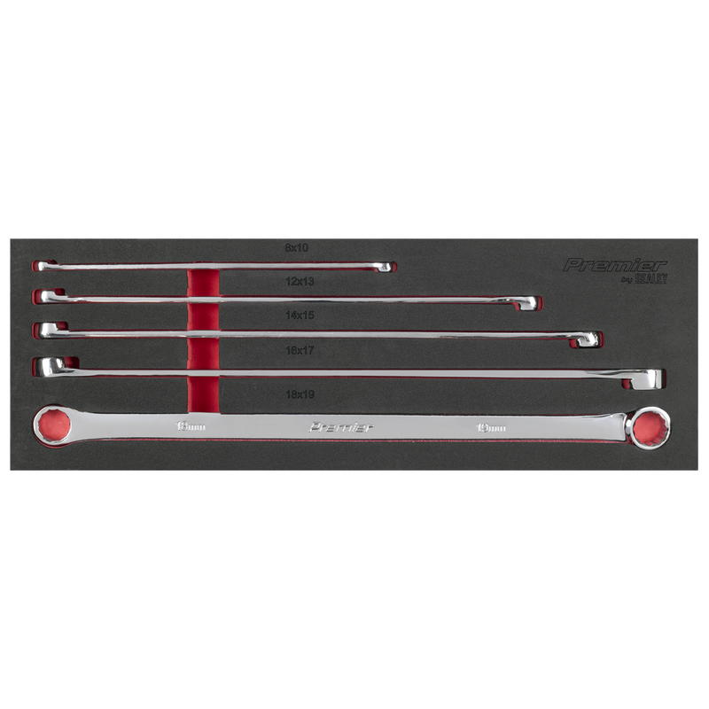 Sealey Premier Extra-Long Double End Ring Spanner Set 5 Piece 410mm