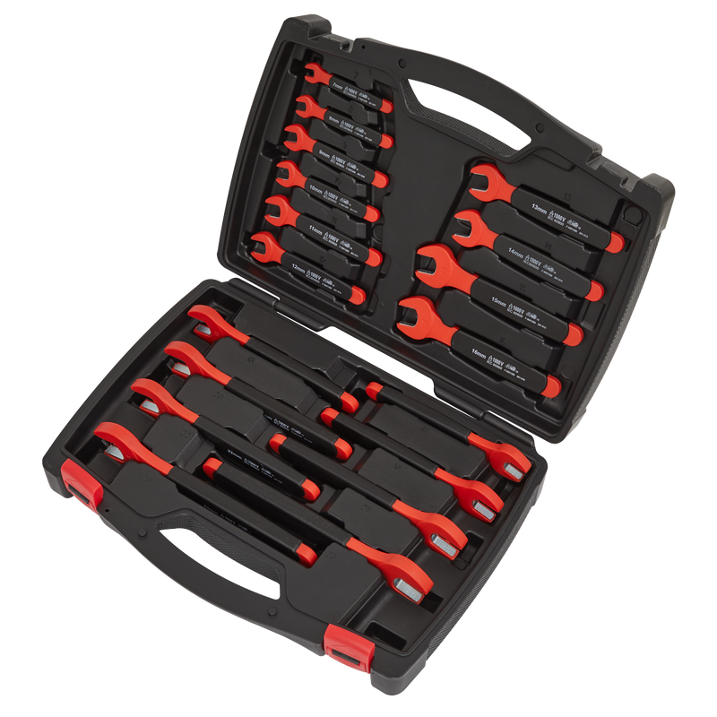 Sealey Premier Insulated Open-End Spanner Set 18 Piece - VDE Approved