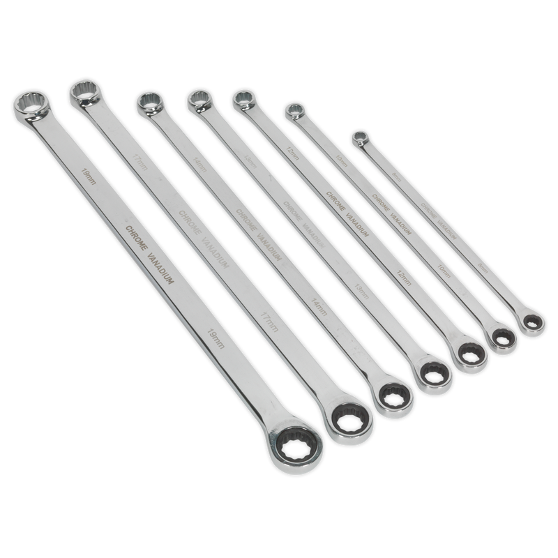 Sealey Premier Spanner Set 7 Piece AK6319 240-420mm Ratchet/Fixed