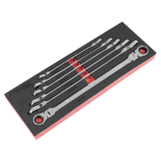 Sealey Premier Extra-Long Flexi-Head Ratchet Ring Spanner Set 6 Piece