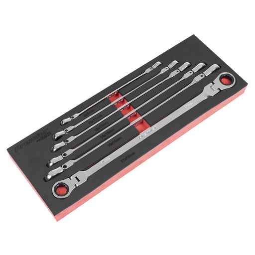 Sealey Premier Extra-Long Flexi-Head Ratchet Ring Spanner Set 6 Piece