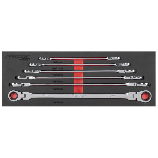 Sealey Premier Extra-Long Flexi-Head Ratchet Ring Spanner Set 6 Piece
