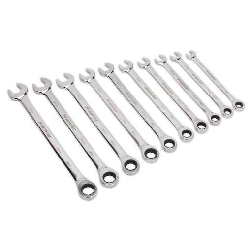 Sealey Premier Extra-Long Ratchet Spanner Set 10 Piece 180-305mm
