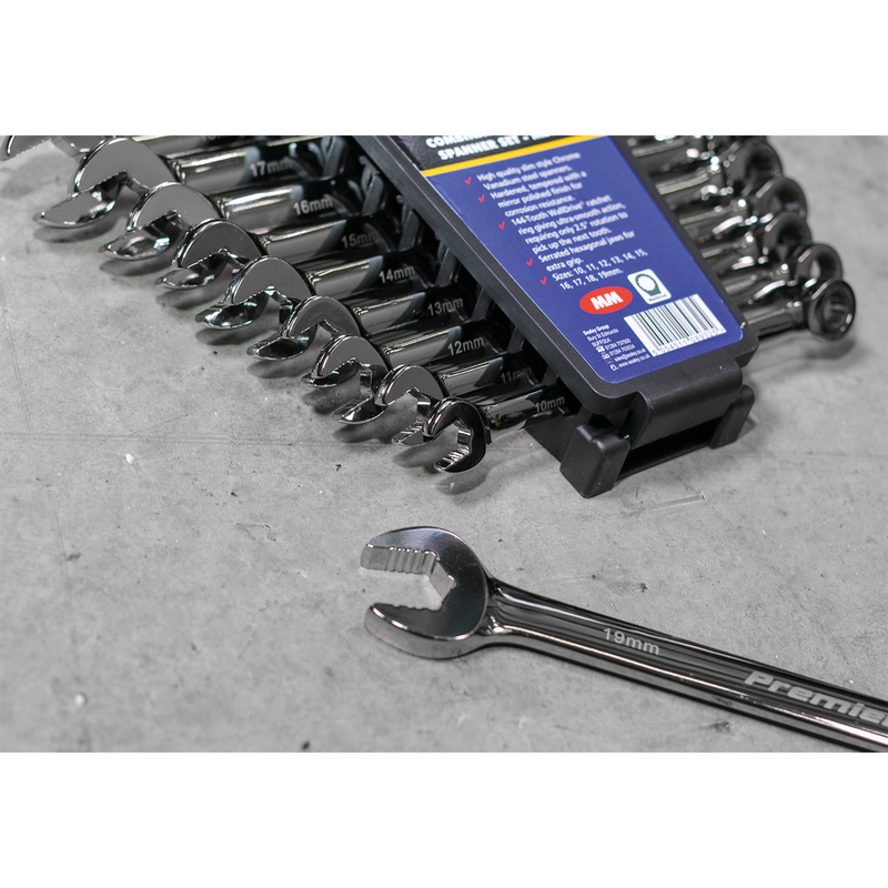 Sealey Premier Extra-Long Ratchet Spanner Set 10 Piece 180-305mm