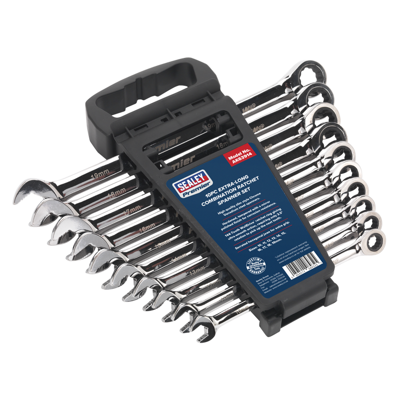Sealey Premier Extra-Long Ratchet Spanner Set 10 Piece 180-305mm