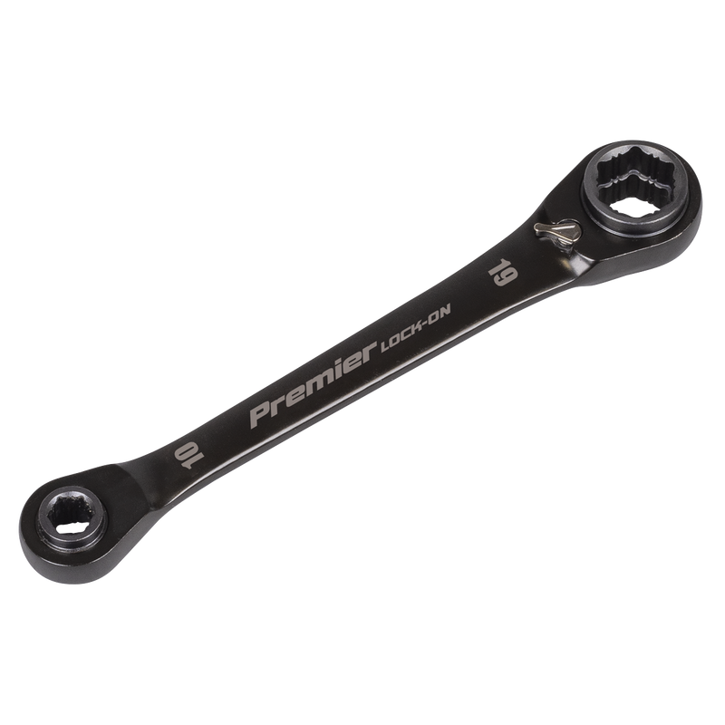 Sealey Premier Black 4-in-1 Reversible Lock-On Ratchet Ring Spanner 10x13mm
