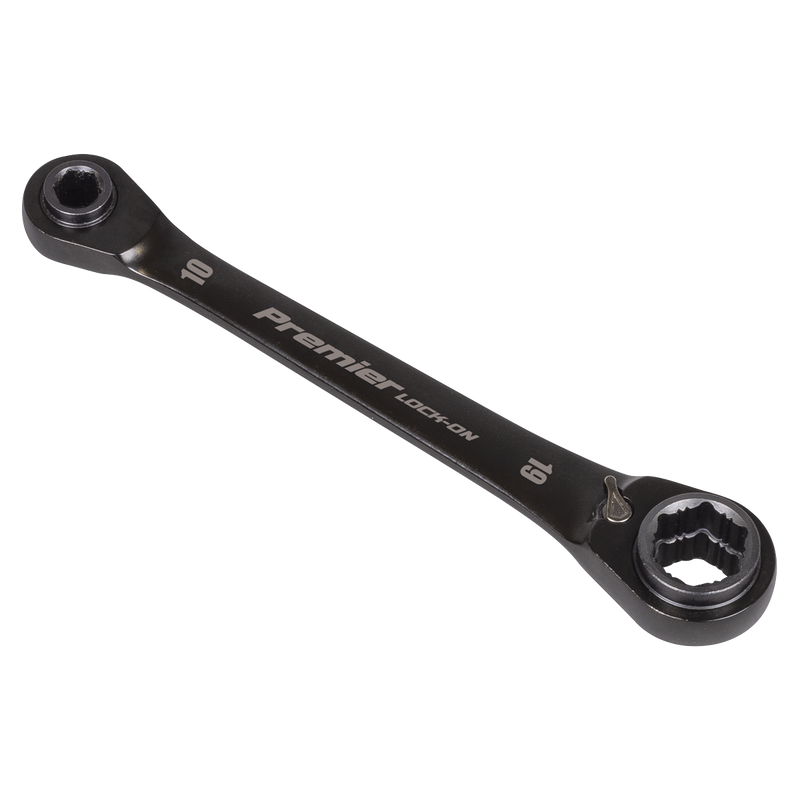 Sealey Premier Black 4-in-1 Reversible Lock-On Ratchet Ring Spanner 10x13mm