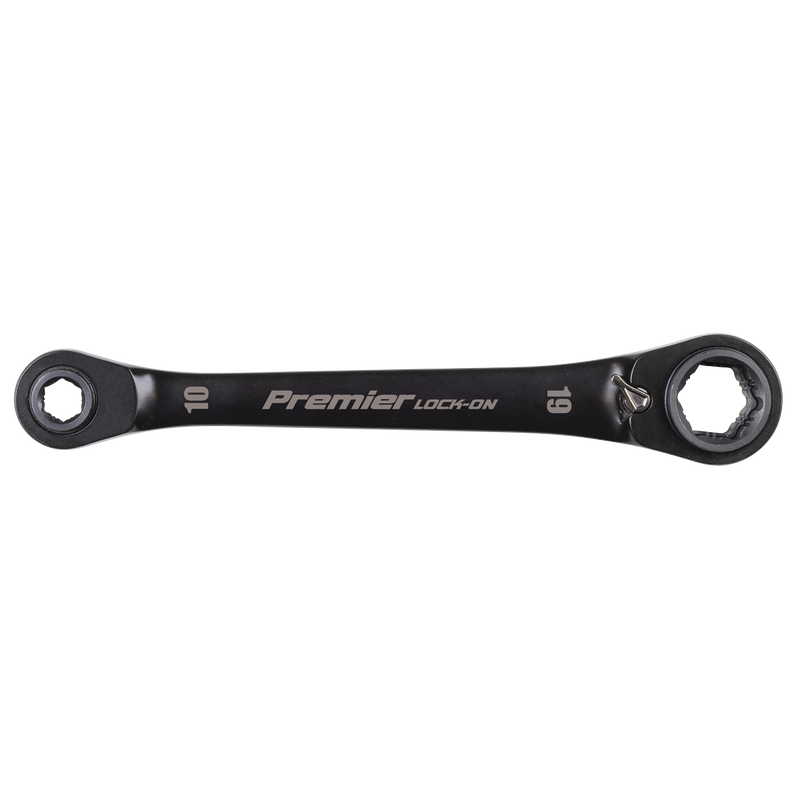 Sealey Premier Black 4-in-1 Reversible Lock-On Ratchet Ring Spanner 10x13mm