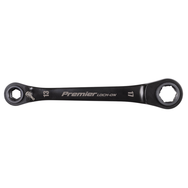 Sealey Premier Black 4-in-1 Reversible Lock-On Ratchet Ring Spanner 10x13mm