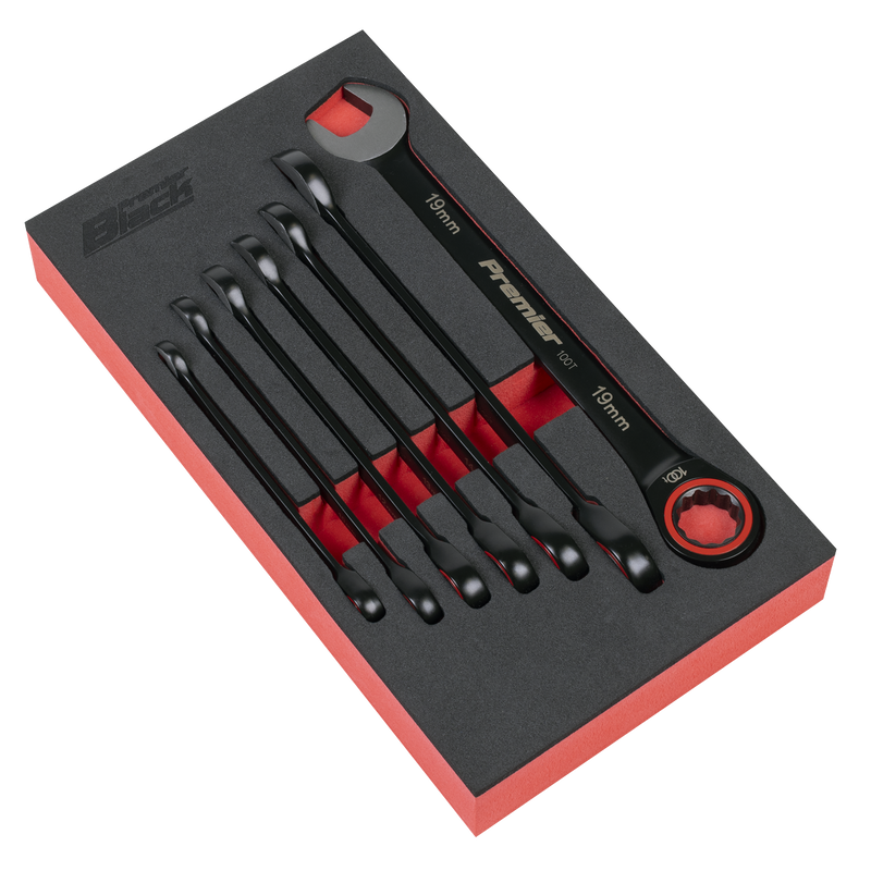 Sealey Premier Black Ratchet Spanner Set 7 Piece 8-19mm