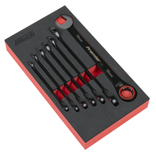 Sealey Premier Black Ratchet Spanner Set 7 Piece 8-19mm