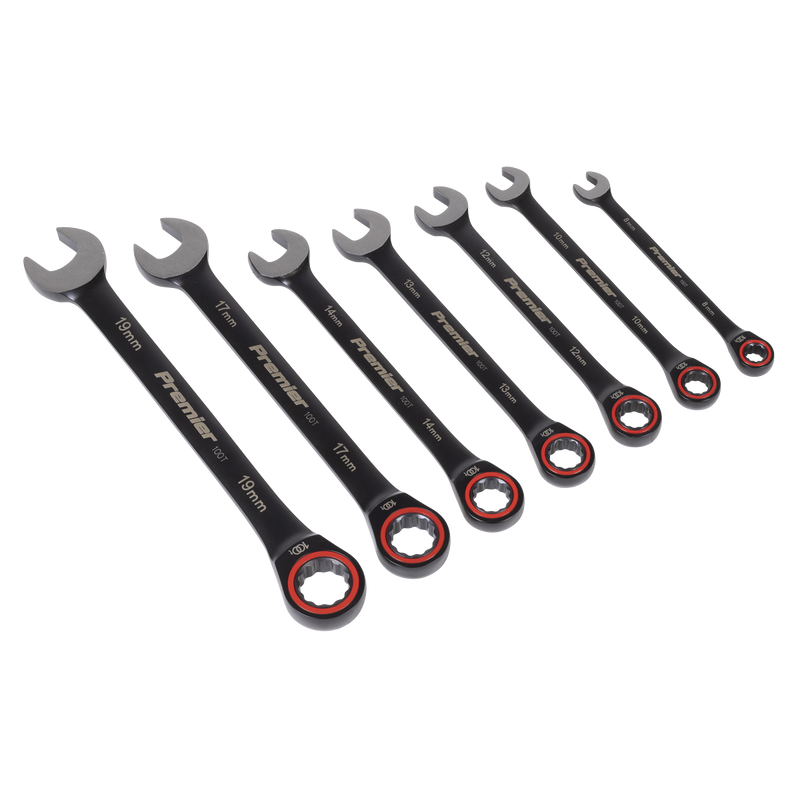 Sealey Premier Black Ratchet Spanner Set 7 Piece 8-19mm