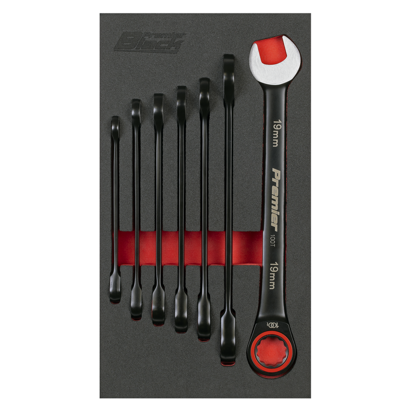 Sealey Premier Black Ratchet Spanner Set 7 Piece 8-19mm