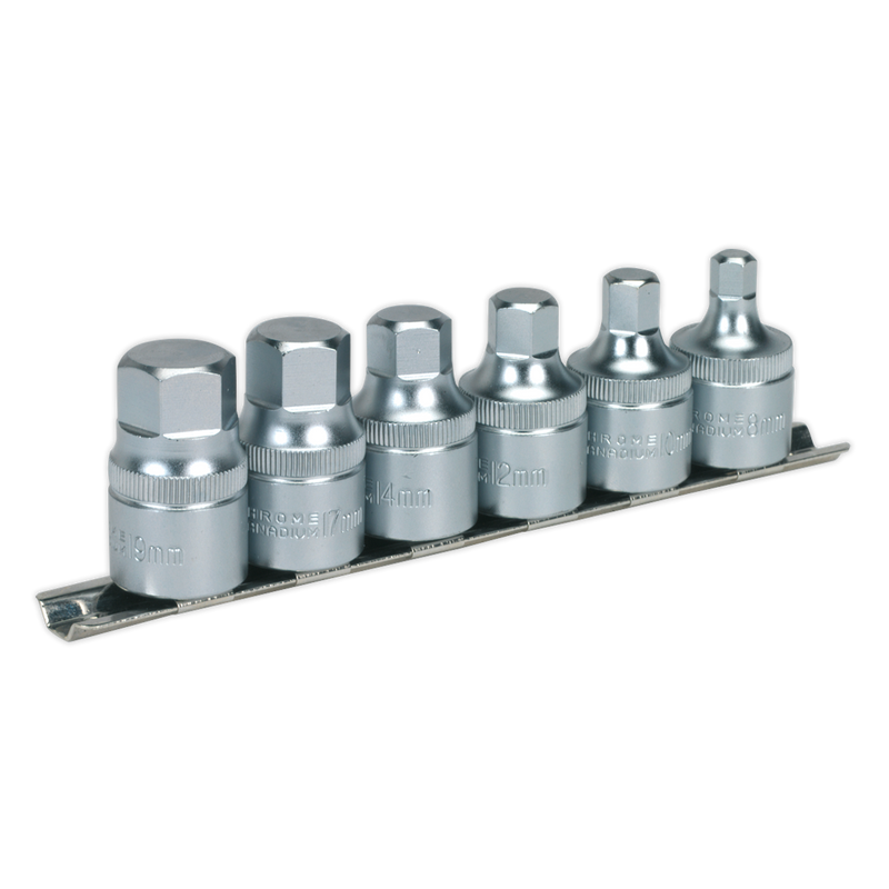 Sealey Premier Stubby Hex Socket Bit Set 1/2"Sq Drive 6 Piece