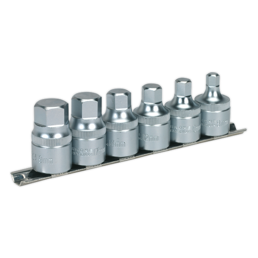 Sealey Premier Stubby Hex Socket Bit Set 1/2"Sq Drive 6 Piece