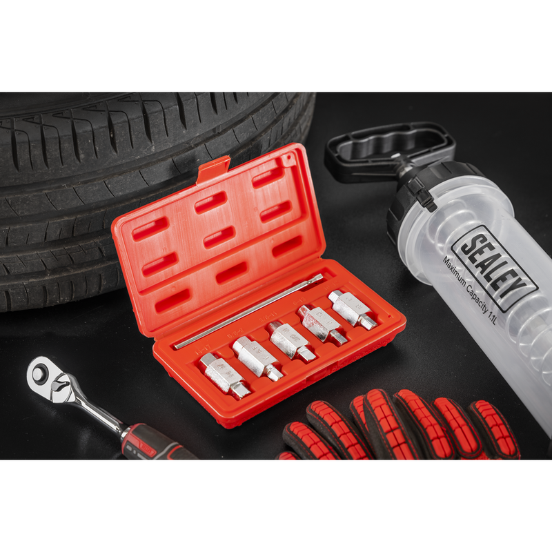 Sealey Double End Drain Key Set 6 Piece - Hex & Square Sizes