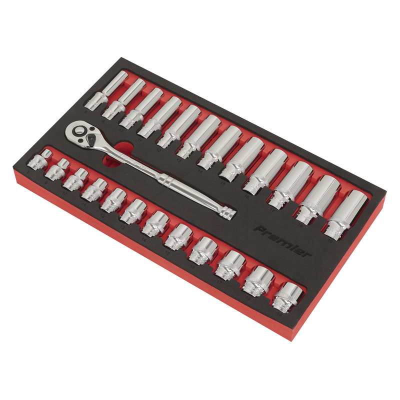 Sealey Premier Ratchet Wrench & Socket Set 3/8" Drive 25 Piece