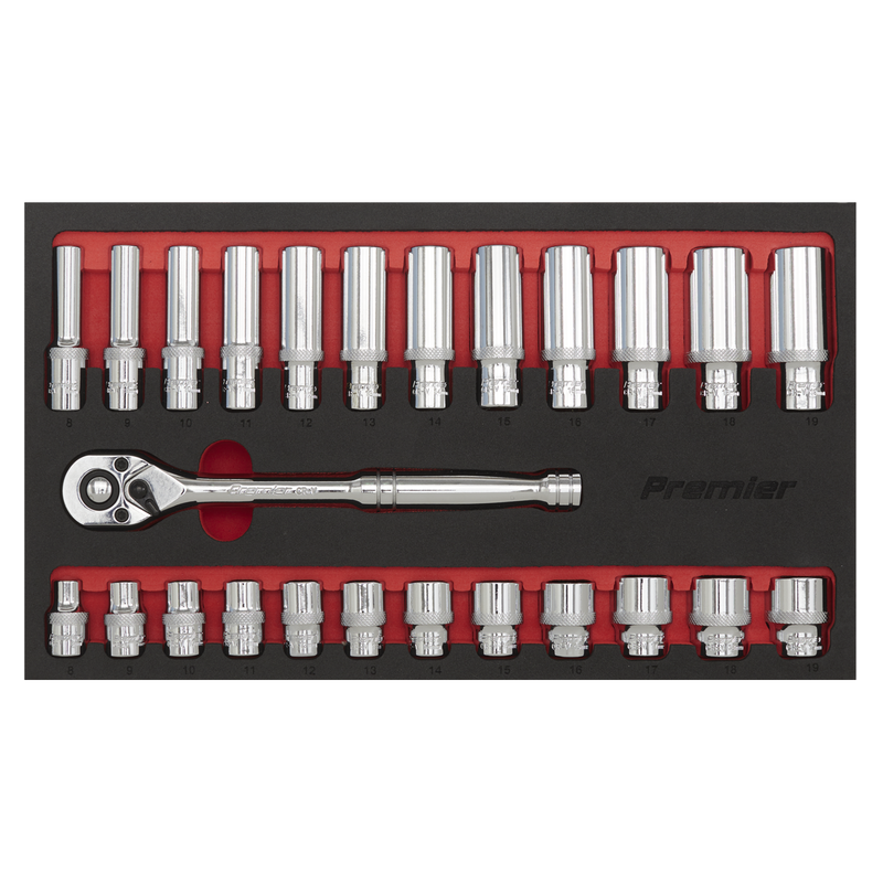 Sealey Premier Ratchet Wrench & Socket Set 3/8" Drive 25 Piece