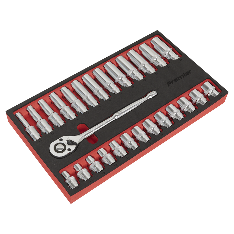 Sealey Premier Ratchet Wrench & Socket Set 27 Piece 1/4" Drive