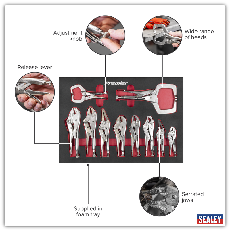 Sealey Premier Locking Pliers Set 10 Piece with Foam Tray AK6802