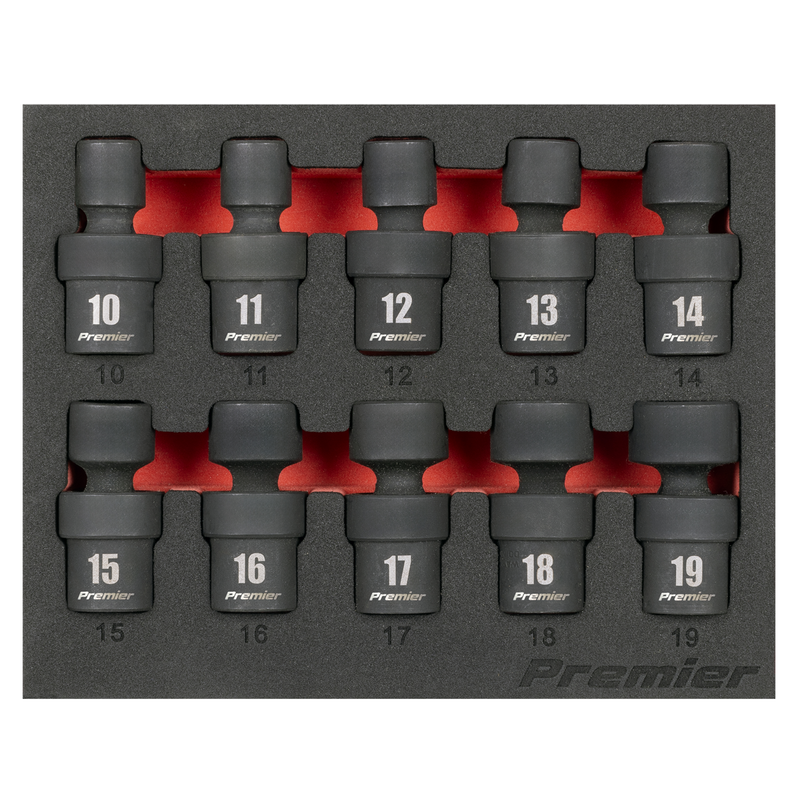 Sealey Premier Universal Joint Impact Socket Set 3/8" Drive 10 Piece