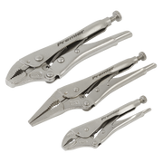 Sealey Premier Locking Pliers Set 3 Piece - Curved & Long Nose, 1.1kg