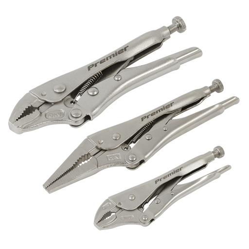 Sealey Premier Locking Pliers Set 3 Piece - Curved & Long Nose, 1.1kg