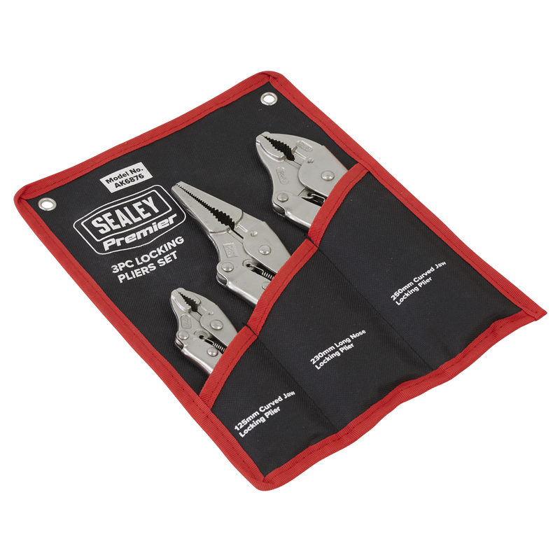 Sealey Premier Locking Pliers Set 3 Piece - Curved & Long Nose, 1.1kg