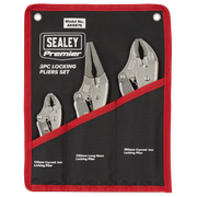 Sealey Premier Locking Pliers Set 3 Piece - Curved & Long Nose, 1.1kg