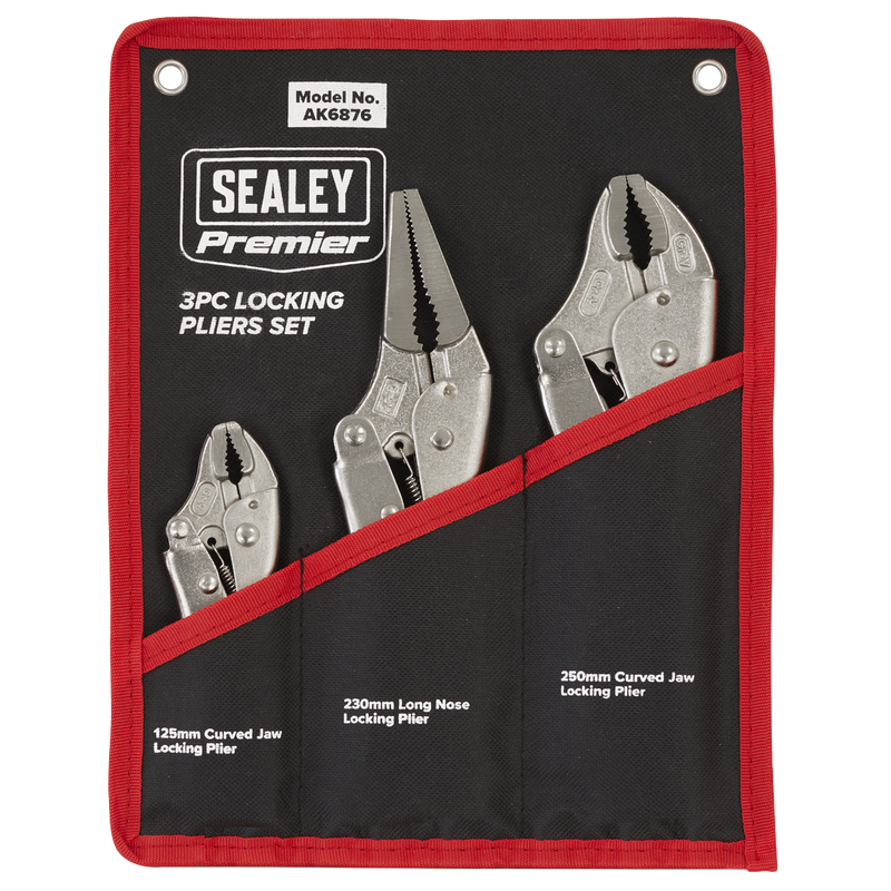 Sealey Premier Locking Pliers Set 3 Piece - Curved & Long Nose, 1.1kg